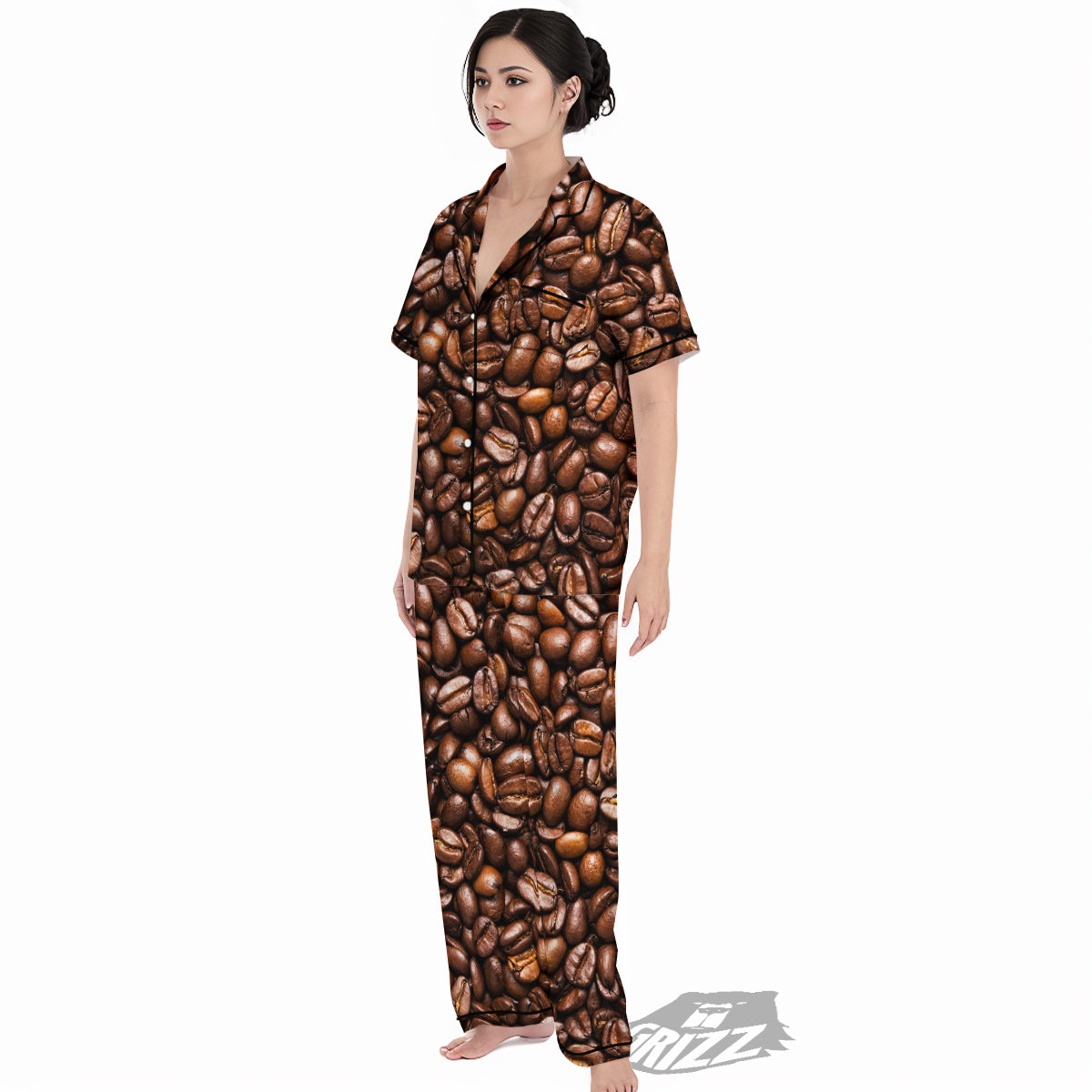 Coffee Beans Print Women's Pajamas Set-grizzshop