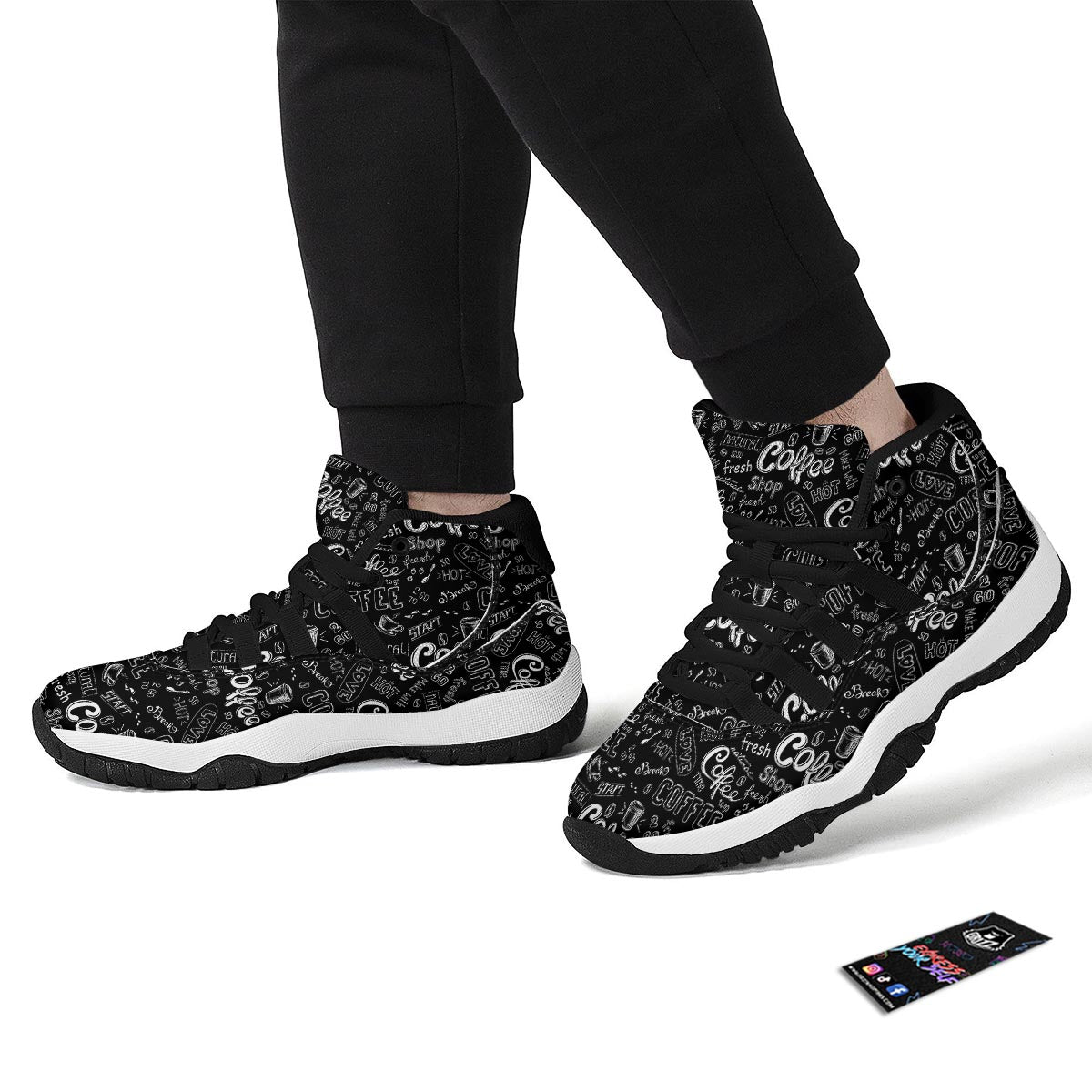 Coffee Black Pattern Print Black Bball Shoes-grizzshop