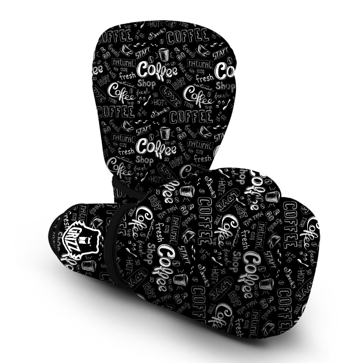 Coffee Black Pattern Print Boxing Gloves-grizzshop