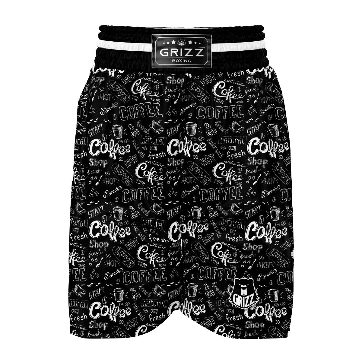 Coffee Black Pattern Print Boxing Shorts-grizzshop