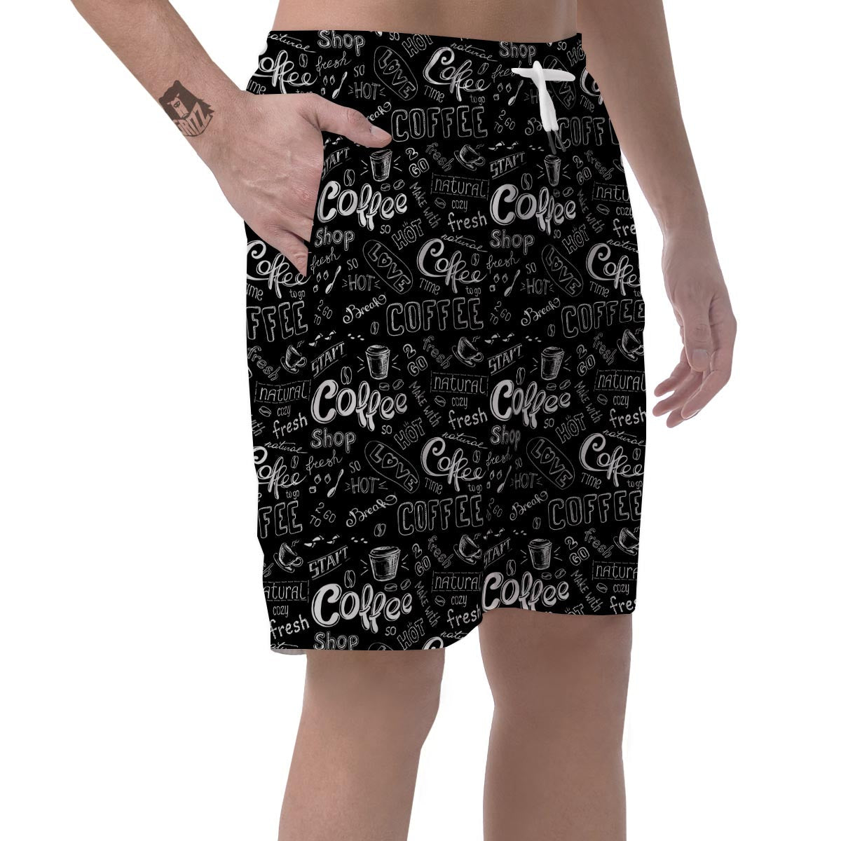 Coffee Black Pattern Print Men's Shorts-grizzshop