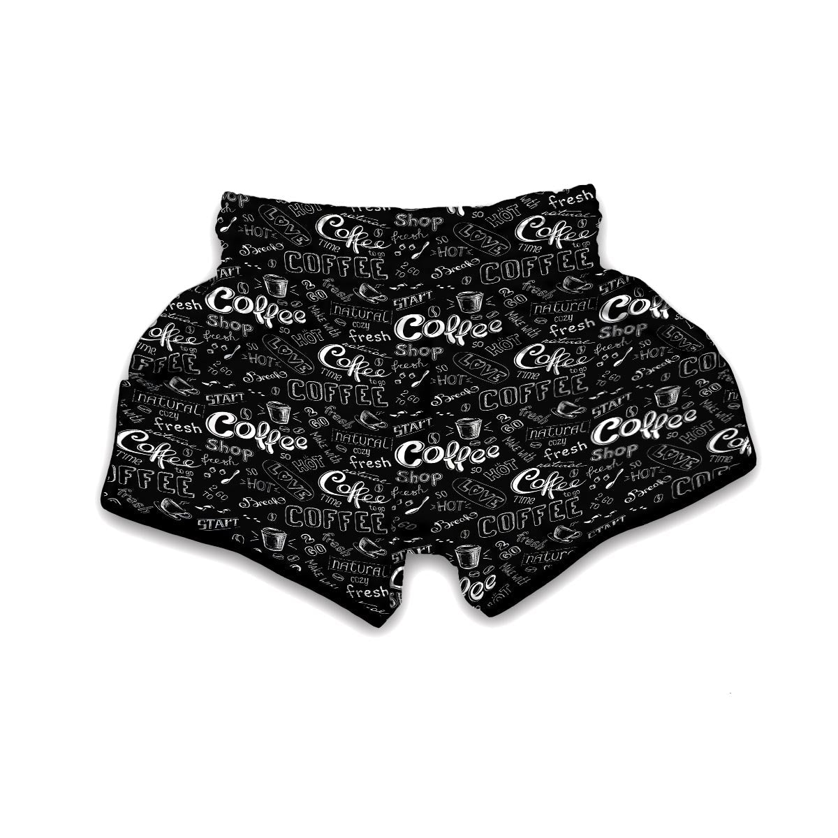 Coffee Black Pattern Print Muay Thai Boxing Shorts-grizzshop