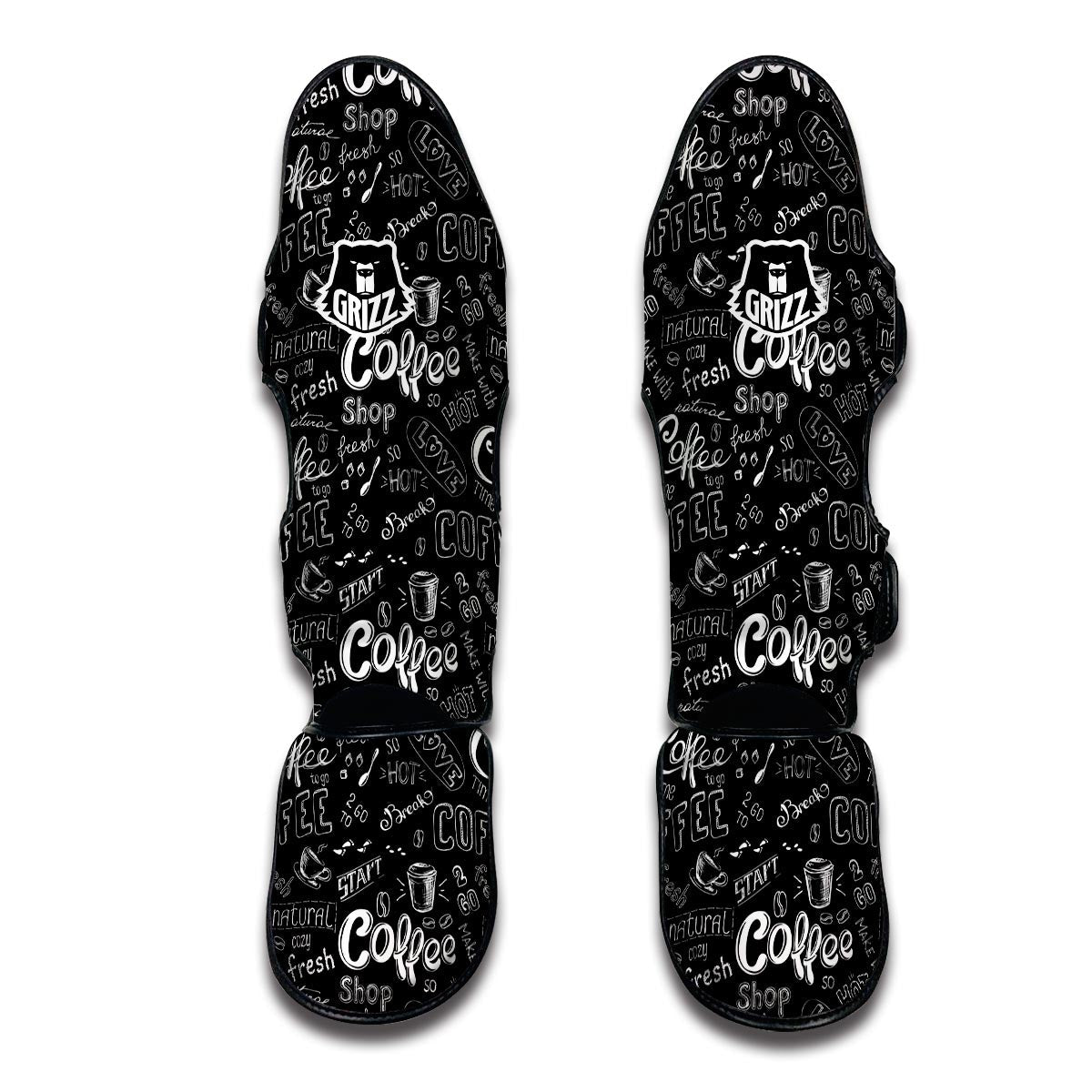 Coffee Black Pattern Print Muay Thai Shin Guards-grizzshop