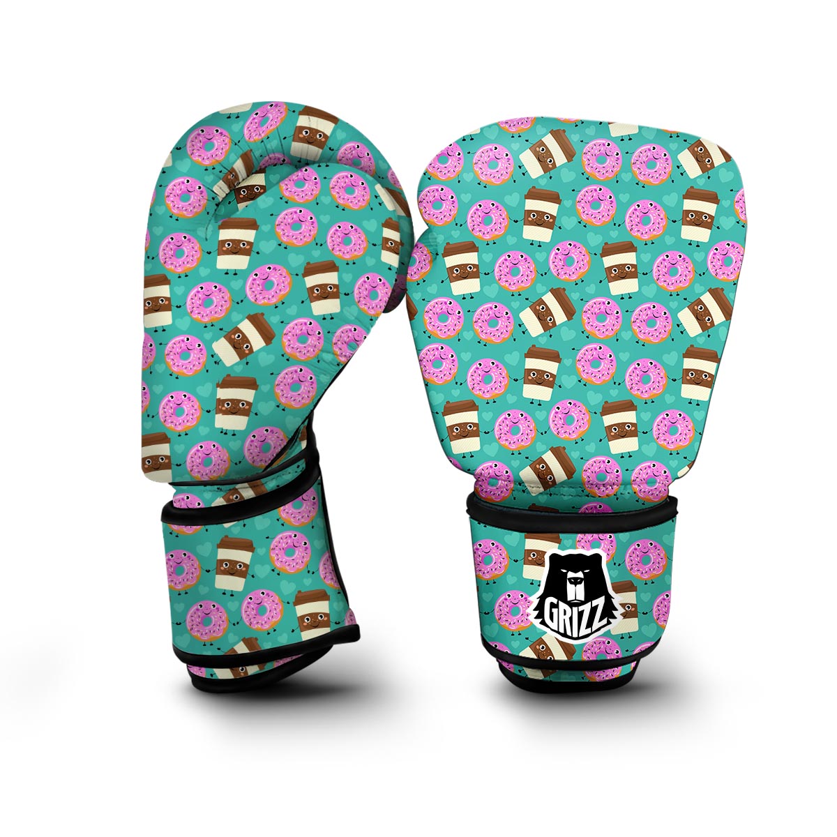 Coffee Donut Pattern Print Boxing Gloves-grizzshop