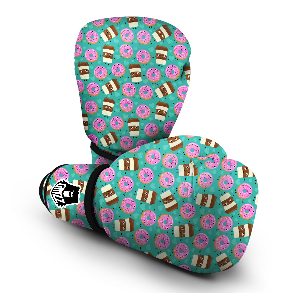 Coffee Donut Pattern Print Boxing Gloves-grizzshop
