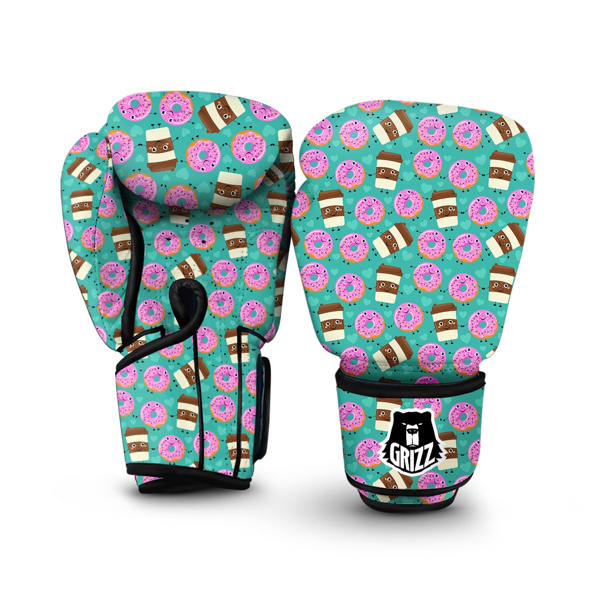 Coffee Donut Pattern Print Boxing Gloves-grizzshop