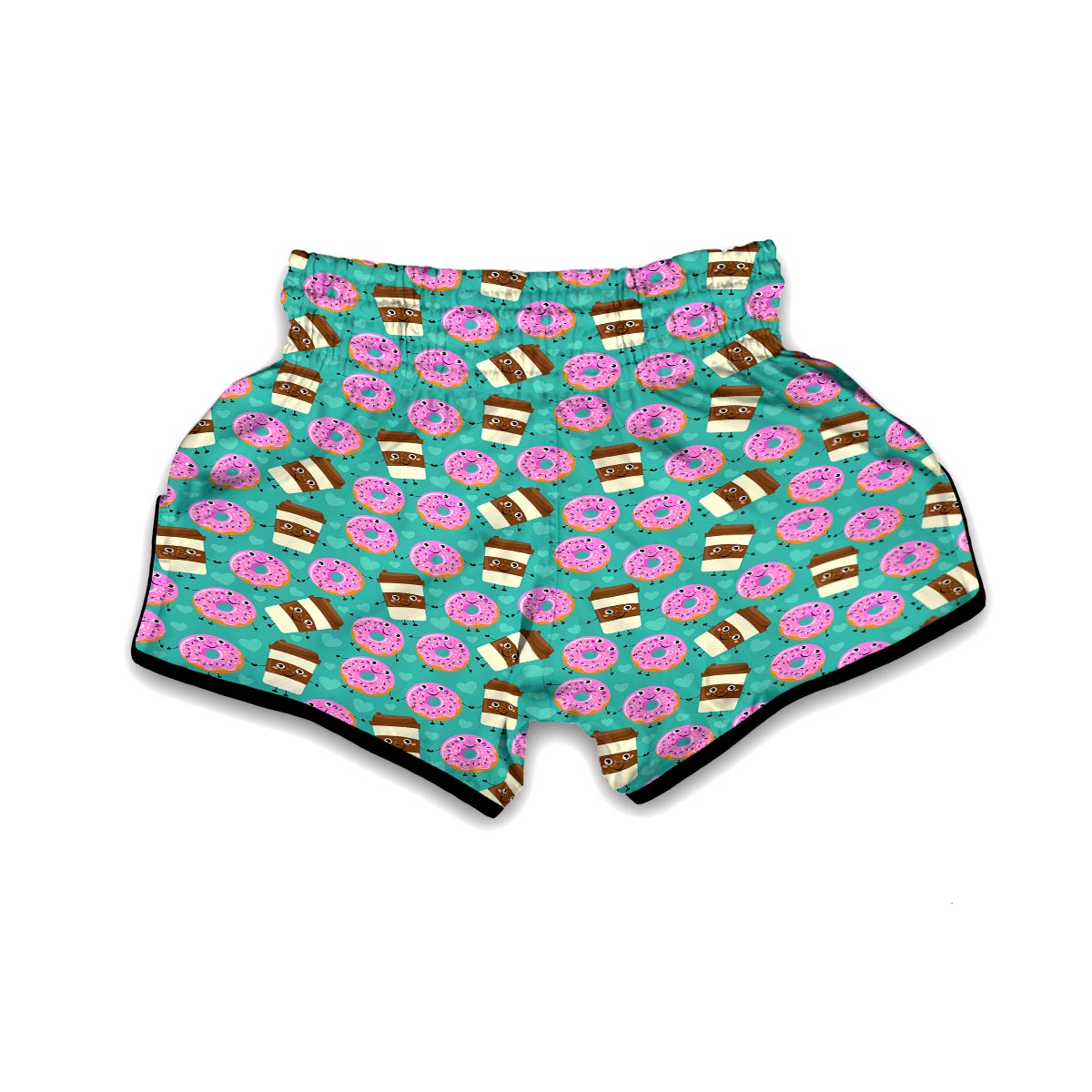 Coffee Donut Pattern Print Muay Thai Boxing Shorts-grizzshop
