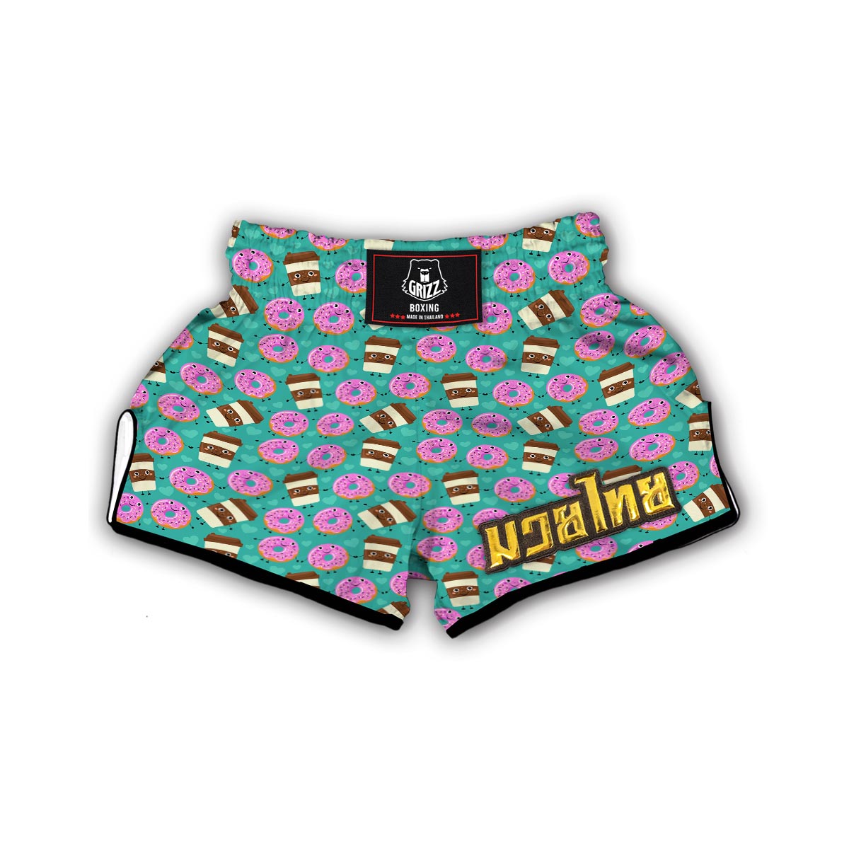 Coffee Donut Pattern Print Muay Thai Boxing Shorts-grizzshop