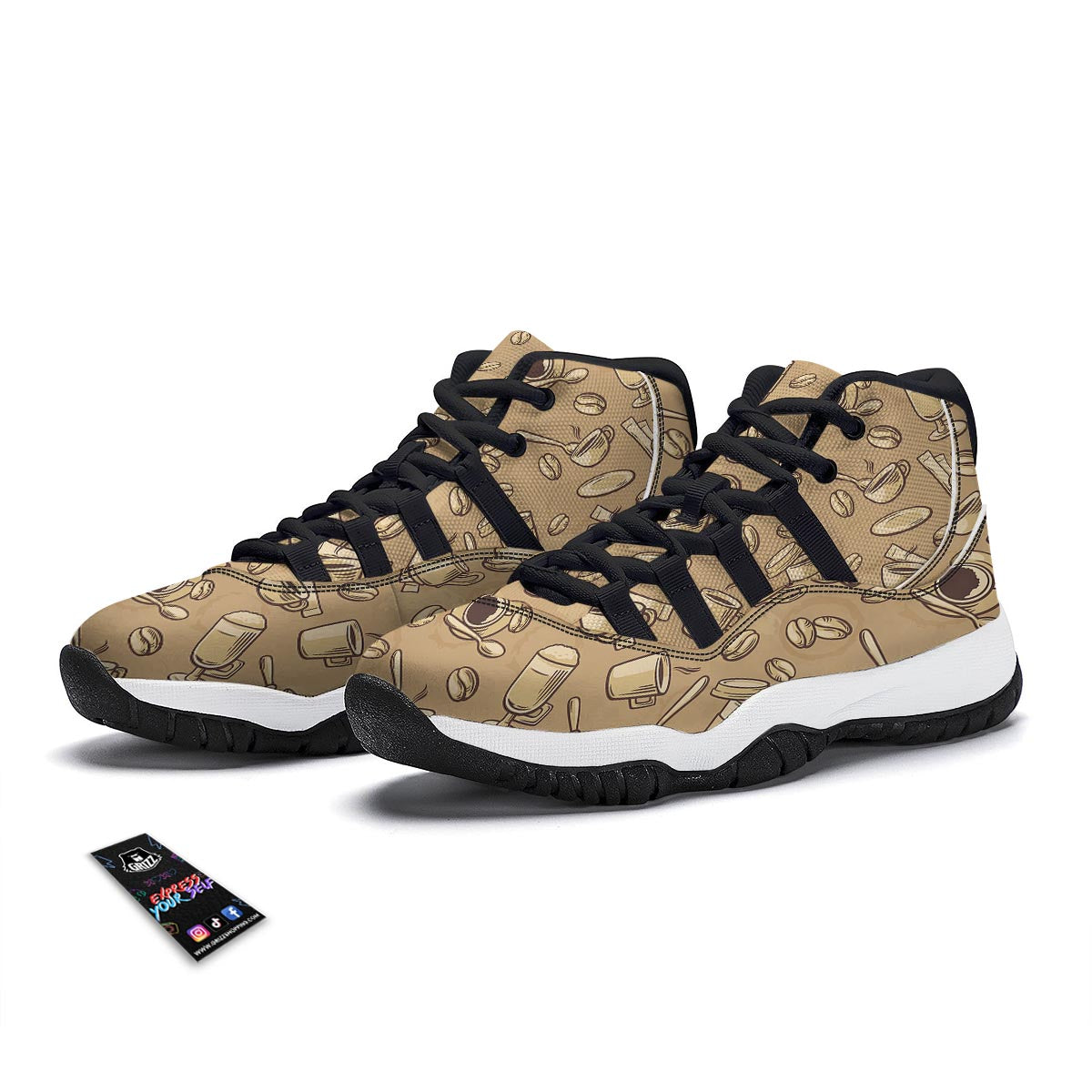 Coffee Pattern Print Black Bball Shoes-grizzshop