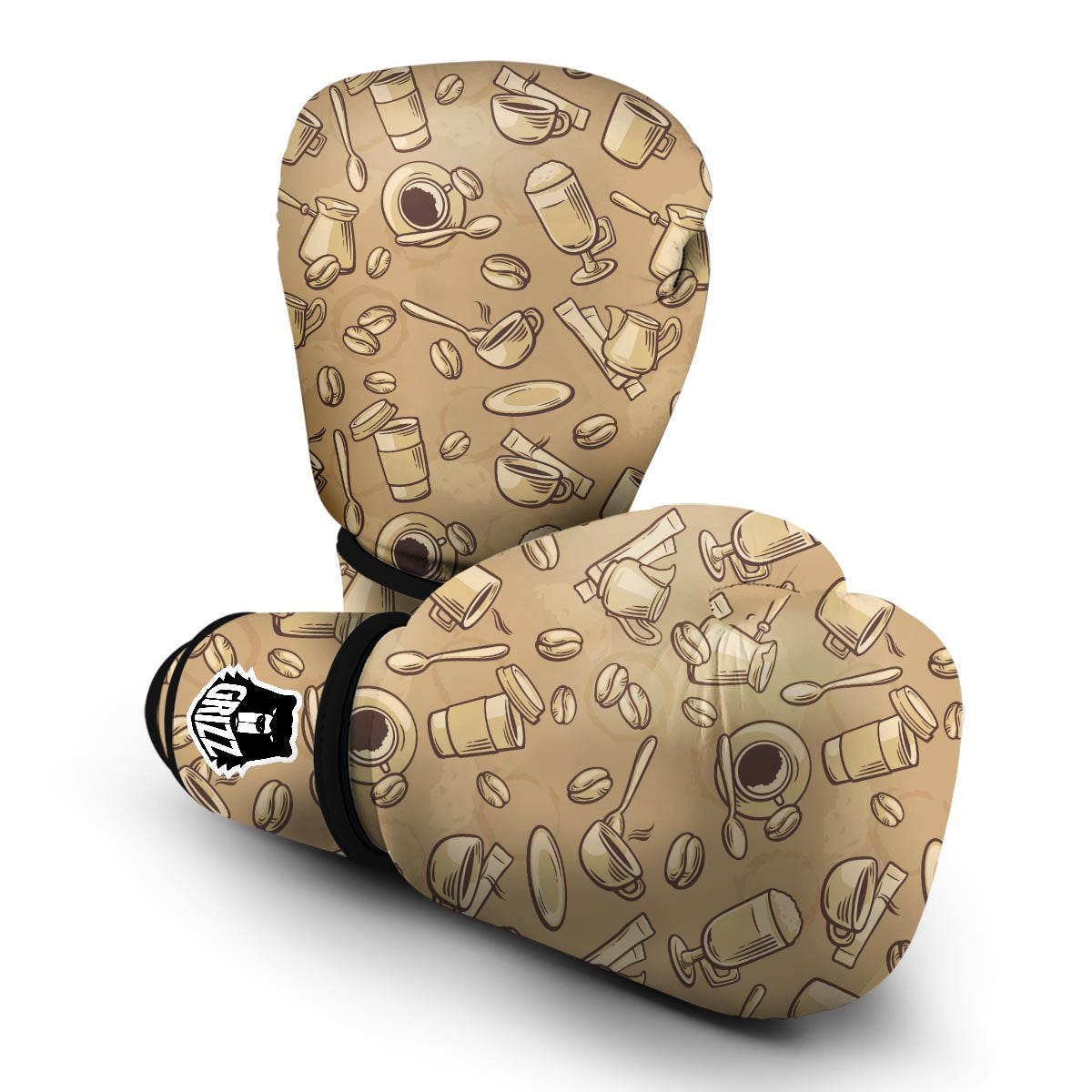 Coffee Pattern Print Boxing Gloves-grizzshop