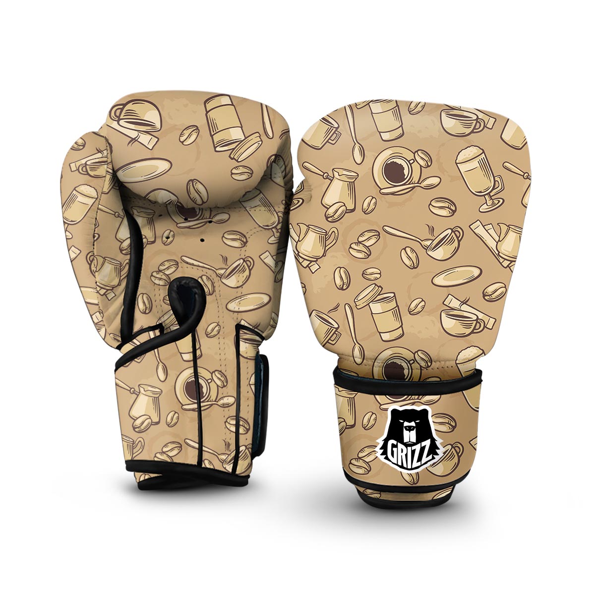 Coffee Pattern Print Boxing Gloves-grizzshop