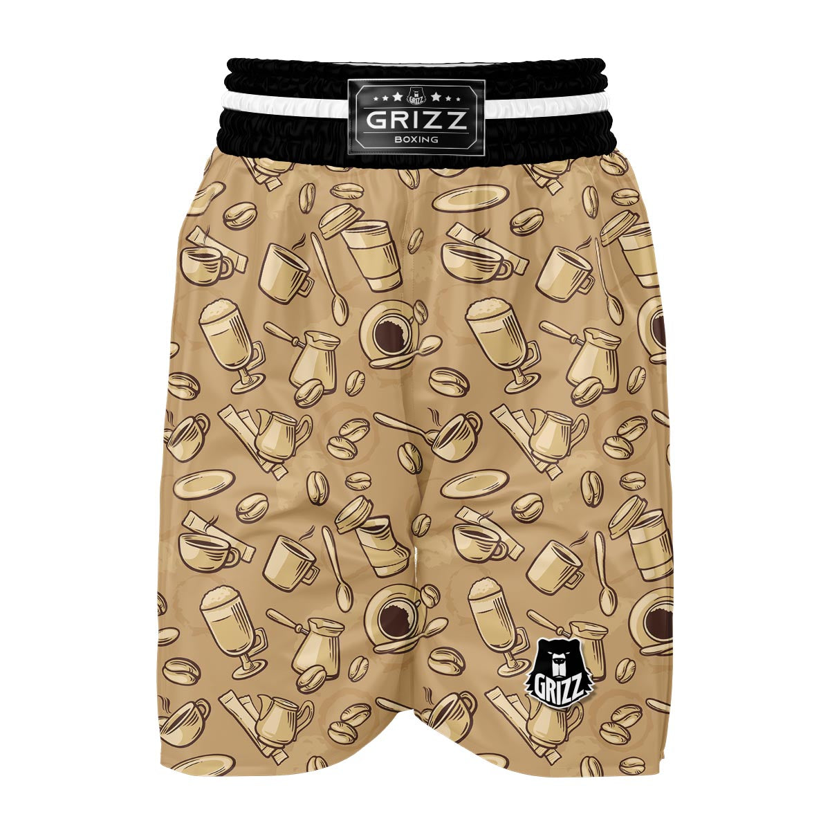 Coffee Pattern Print Boxing Shorts-grizzshop