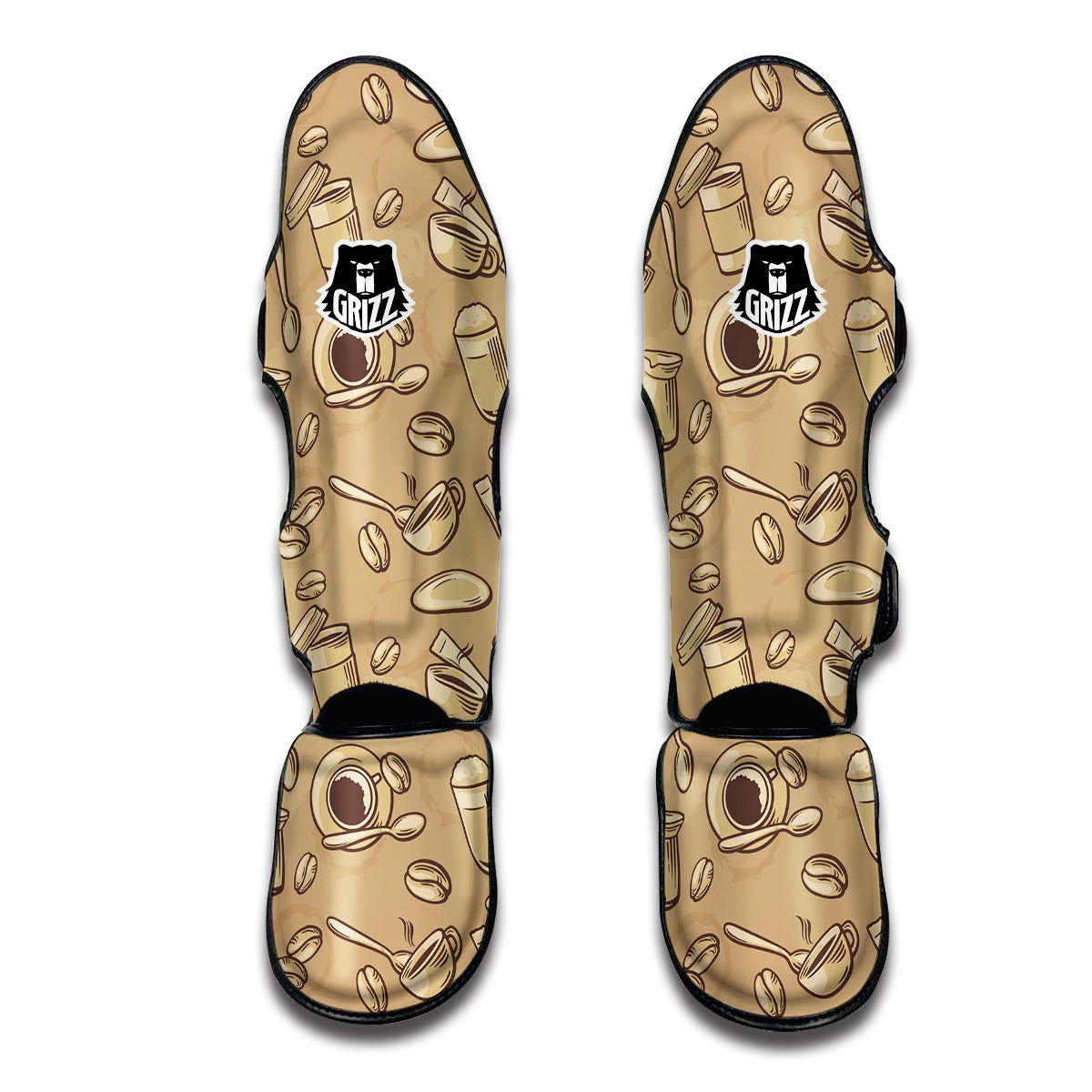 Coffee Pattern Print Muay Thai Shin Guards-grizzshop