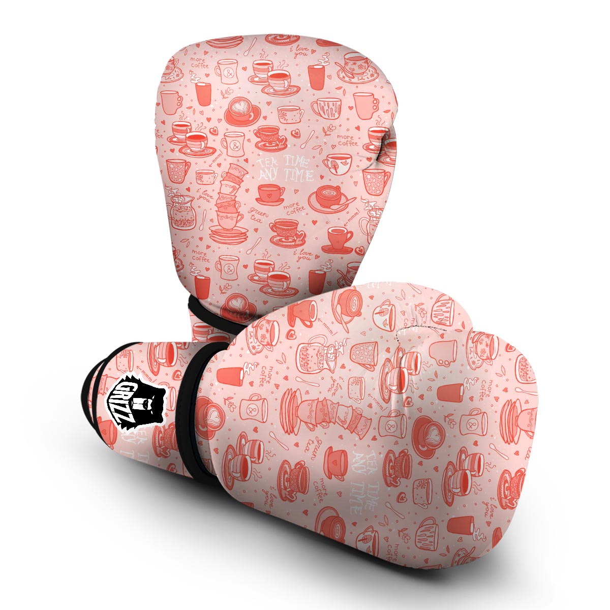 Coffee Pink Pattern Print Boxing Gloves-grizzshop