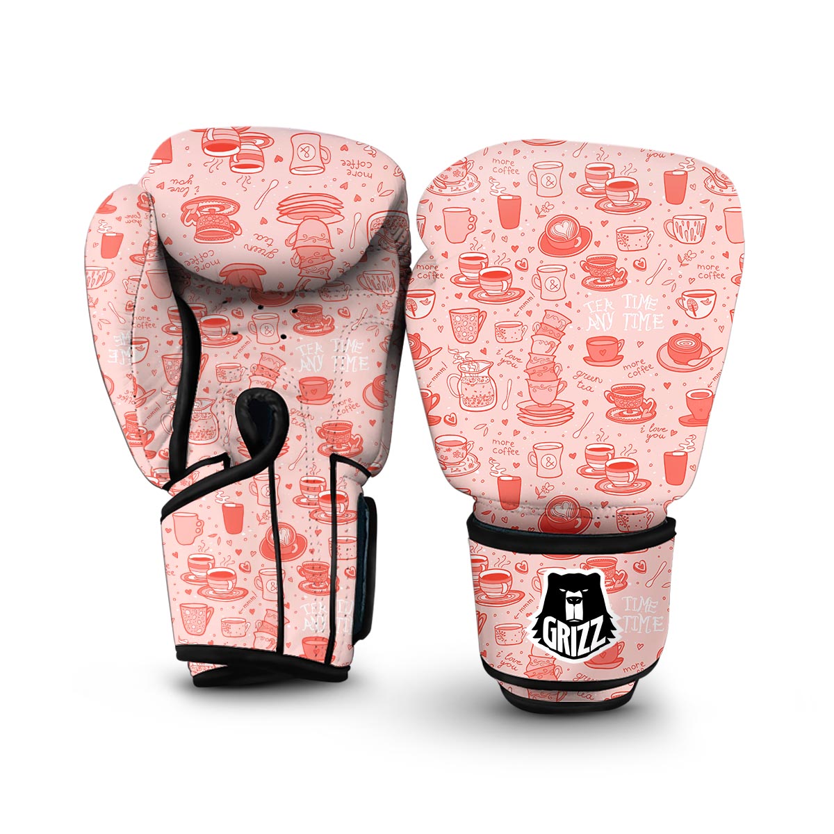 Coffee Pink Pattern Print Boxing Gloves-grizzshop