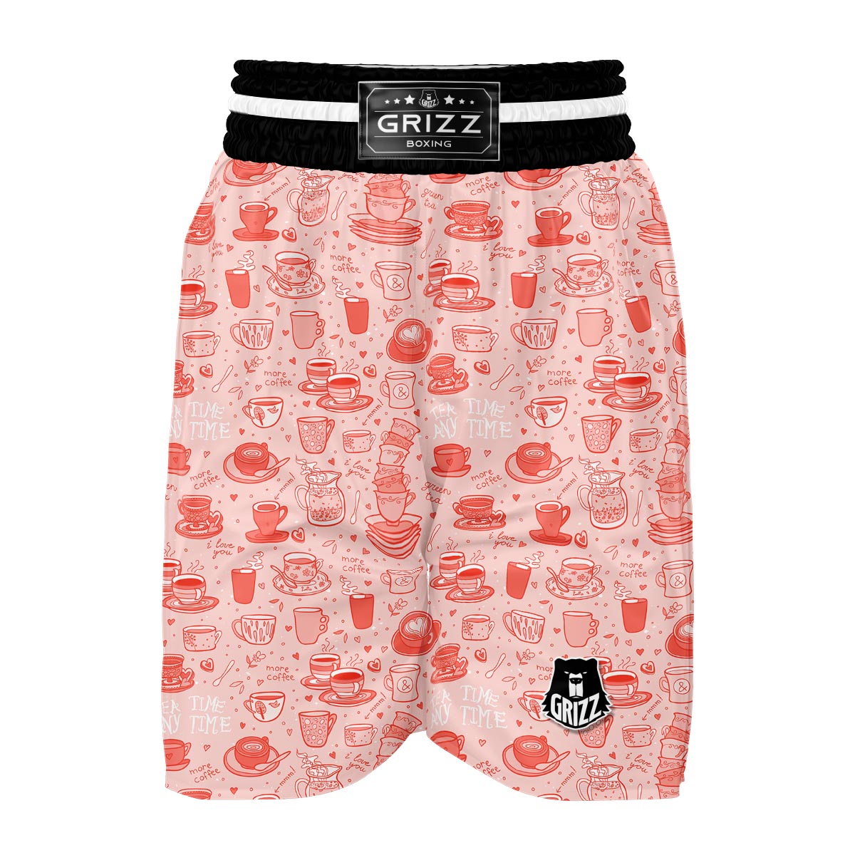 Coffee Pink Pattern Print Boxing Shorts-grizzshop