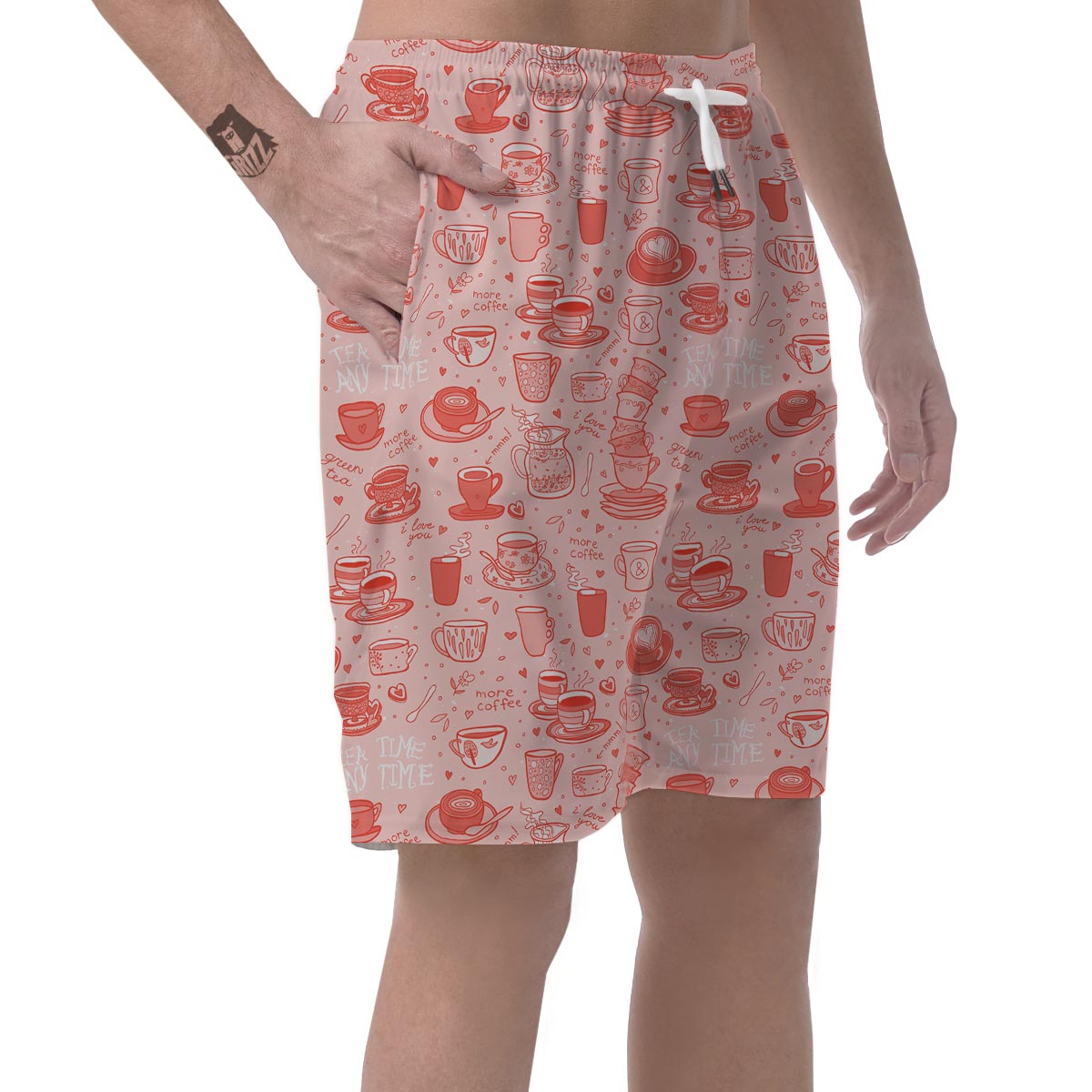 Coffee Pink Pattern Print Men's Shorts-grizzshop
