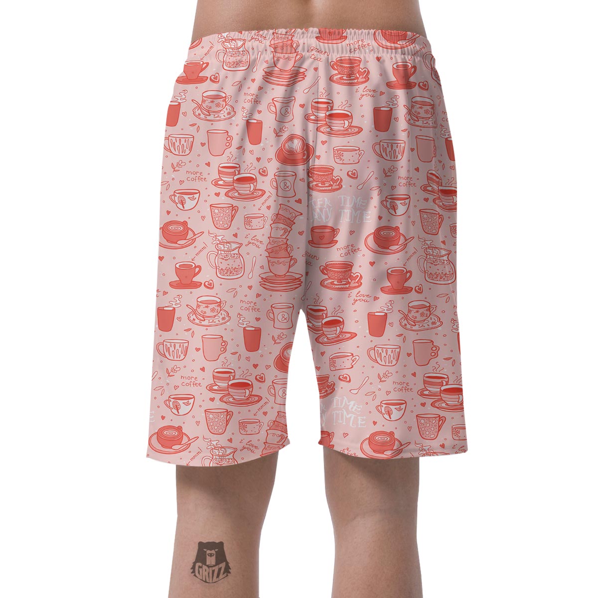 Coffee Pink Pattern Print Men's Shorts-grizzshop