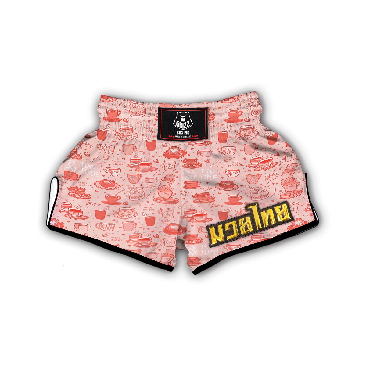 Coffee Pink Pattern Print Muay Thai Boxing Shorts-grizzshop