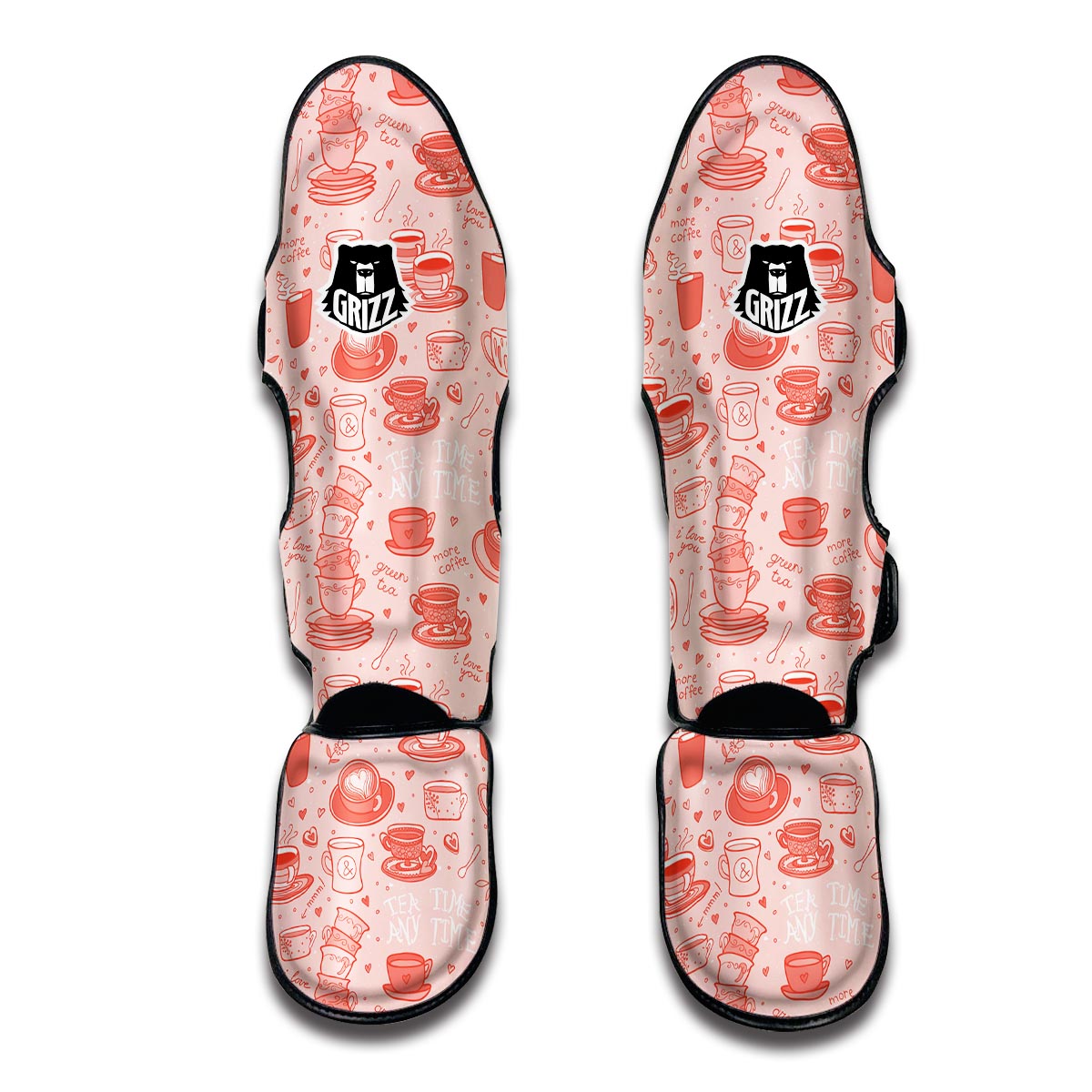 Coffee Pink Pattern Print Muay Thai Shin Guards-grizzshop