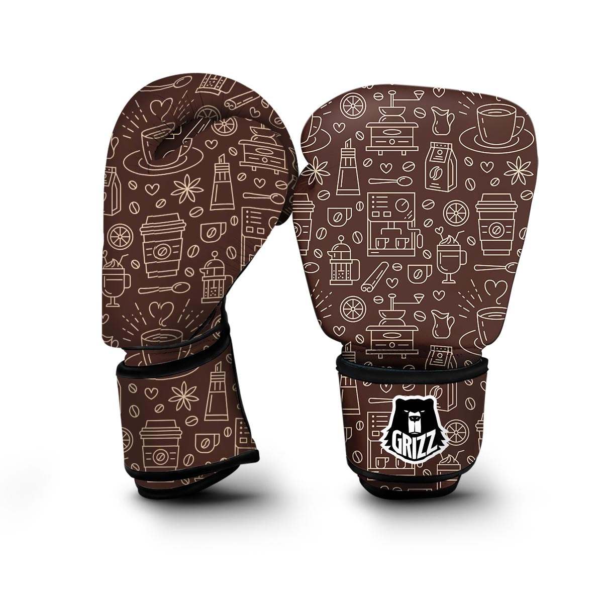 Coffee Print Pattern Boxing Gloves-grizzshop