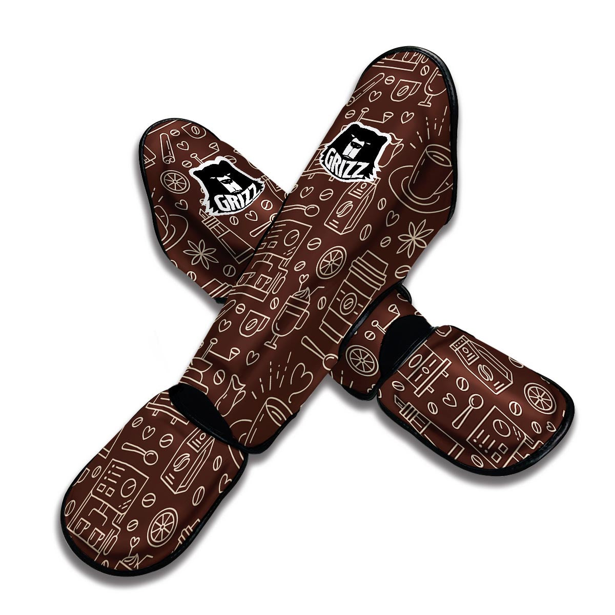 Coffee Print Pattern Muay Thai Shin Guards-grizzshop