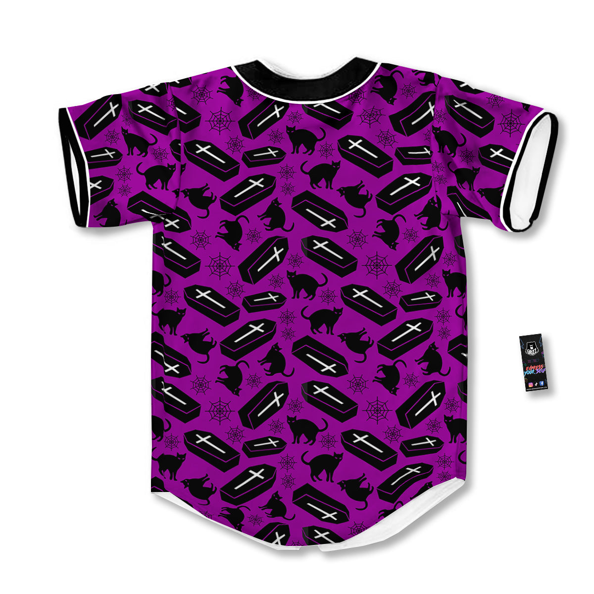 Coffin And Cat Purple Print Pattern Baseball Jersey-grizzshop