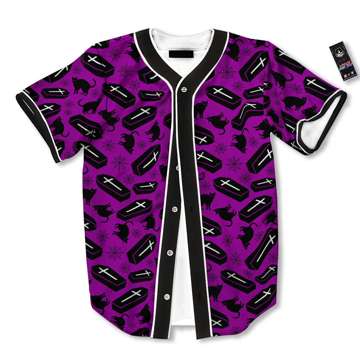 Coffin And Cat Purple Print Pattern Baseball Jersey-grizzshop