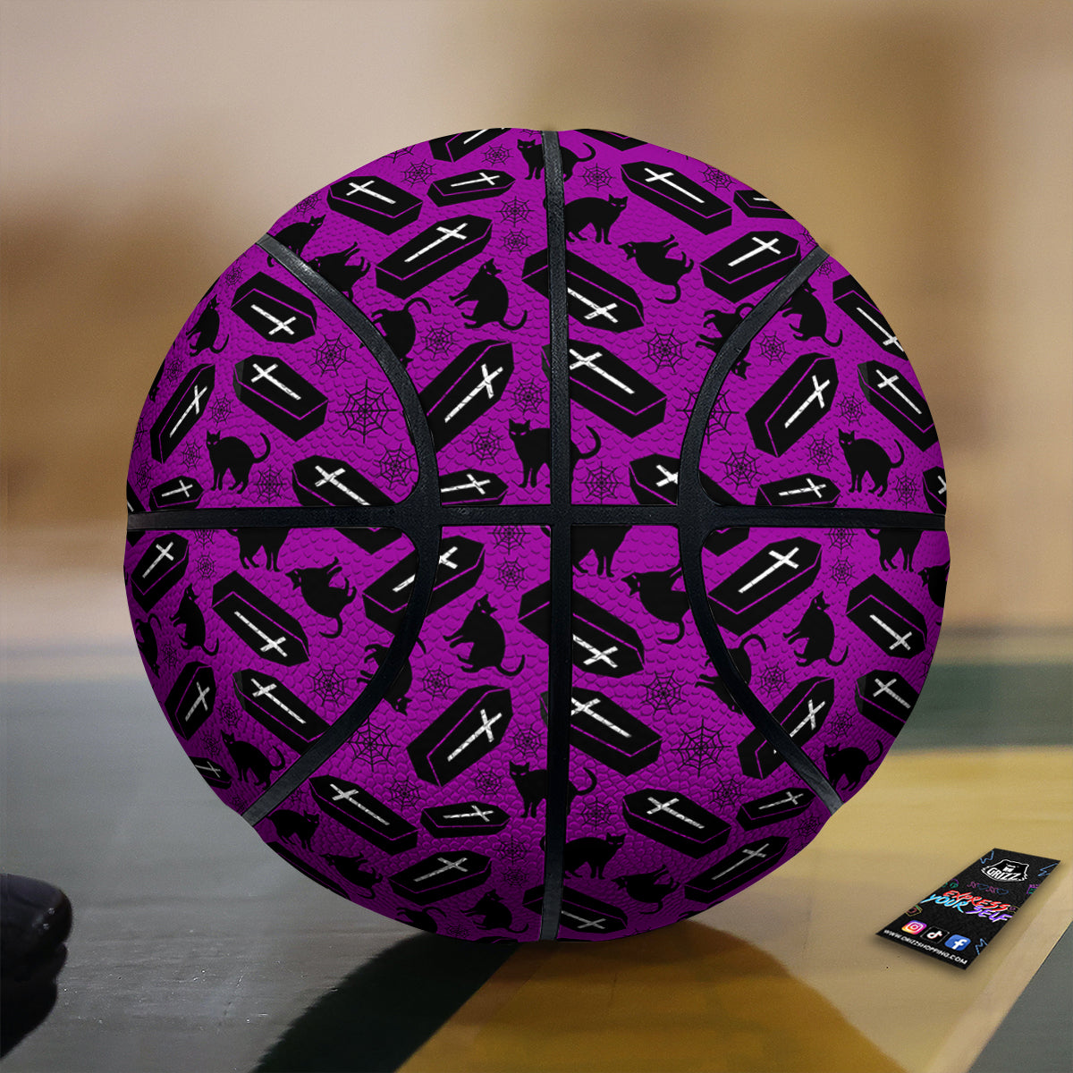 Coffin And Cat Purple Print Pattern Basketball-grizzshop