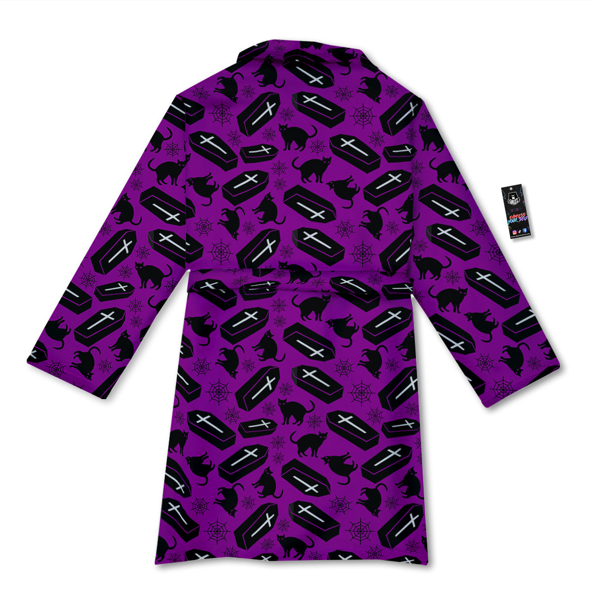 Coffin And Cat Purple Print Pattern Bathrobe-grizzshop