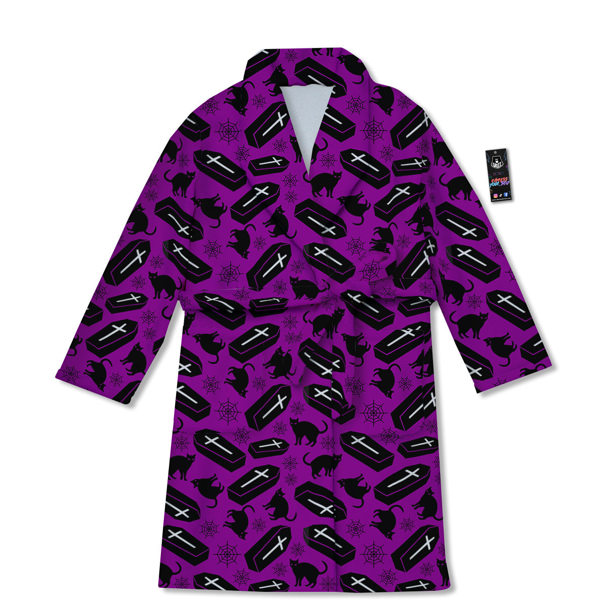 Coffin And Cat Purple Print Pattern Bathrobe-grizzshop
