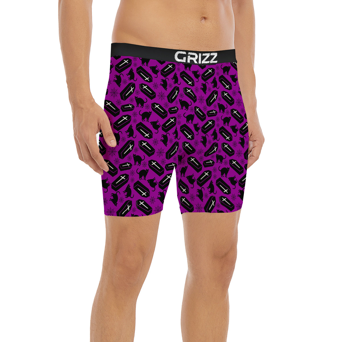 Coffin And Cat Purple Print Pattern Boxer Briefs-grizzshop