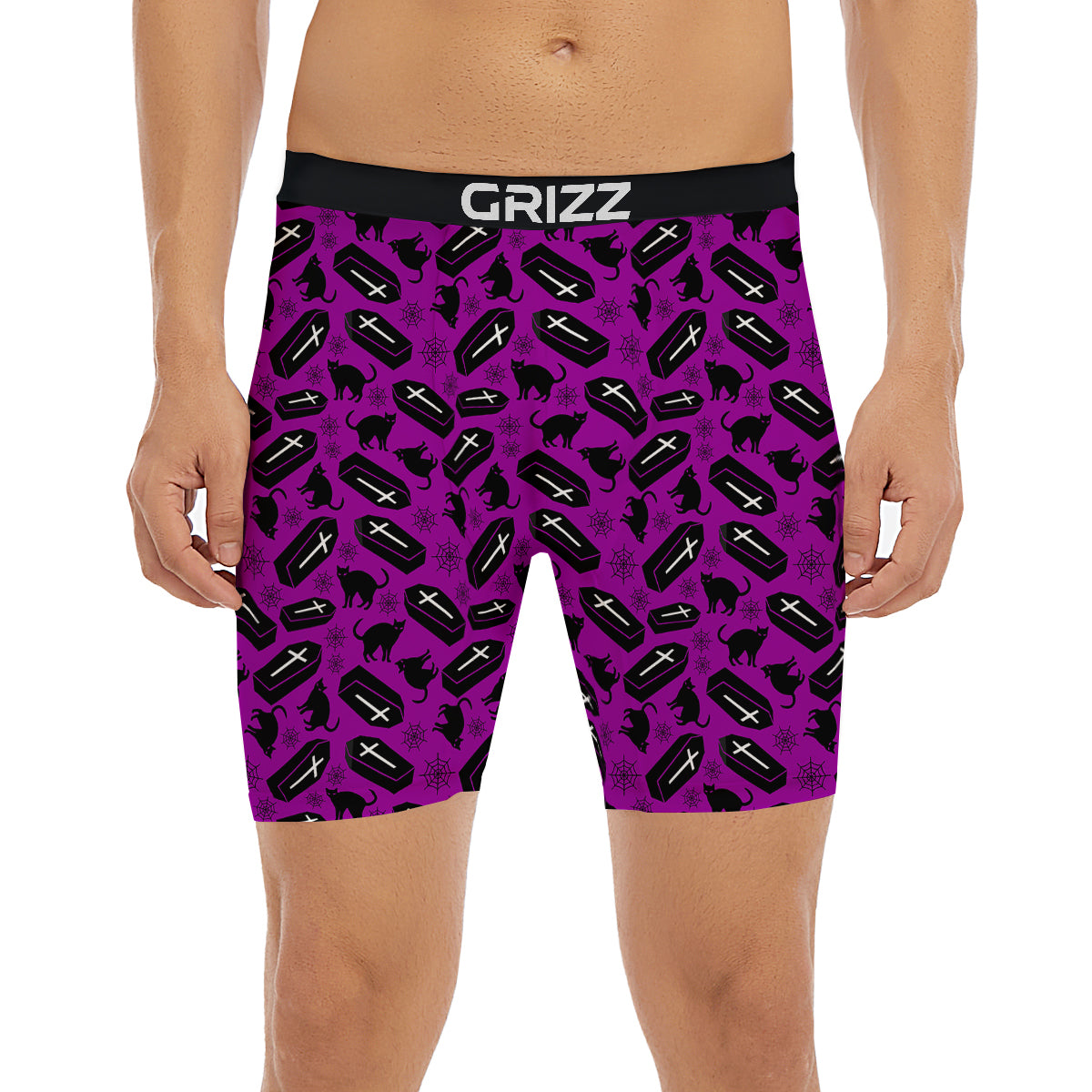 Coffin And Cat Purple Print Pattern Boxer Briefs-grizzshop