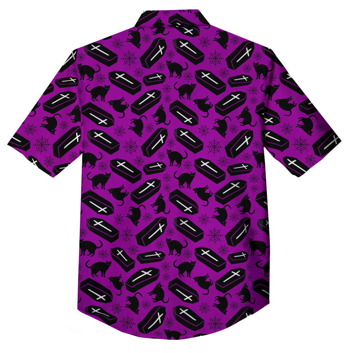 Coffin And Cat Purple Print Pattern Button Up Shirt-grizzshop