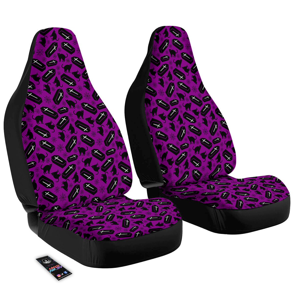 Coffin And Cat Purple Print Pattern Car Seat Covers-grizzshop