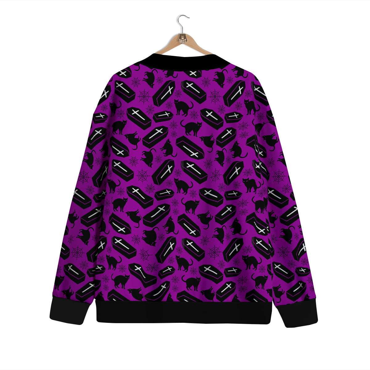 Coffin And Cat Purple Print Pattern Cardigan-grizzshop