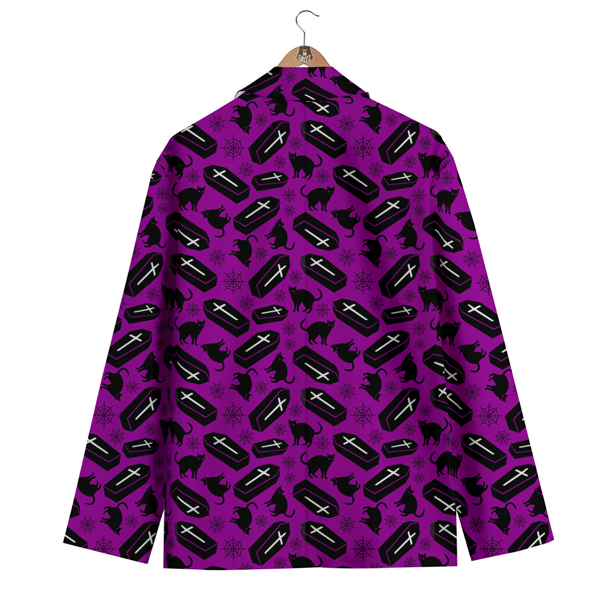 Coffin And Cat Purple Print Pattern Men's Blazer-grizzshop
