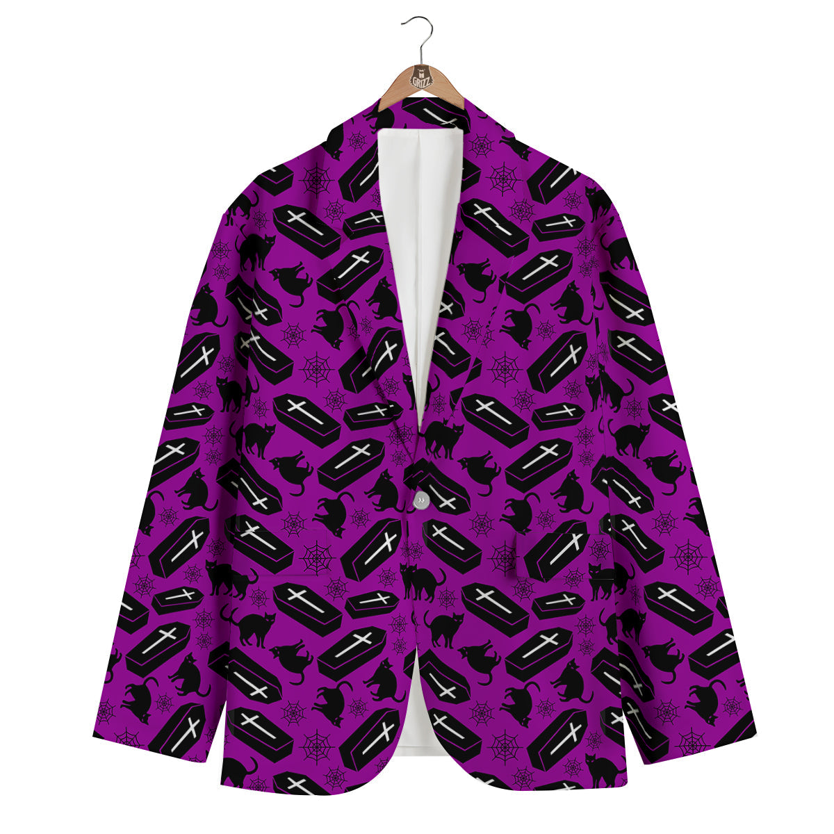 Coffin And Cat Purple Print Pattern Men's Blazer-grizzshop