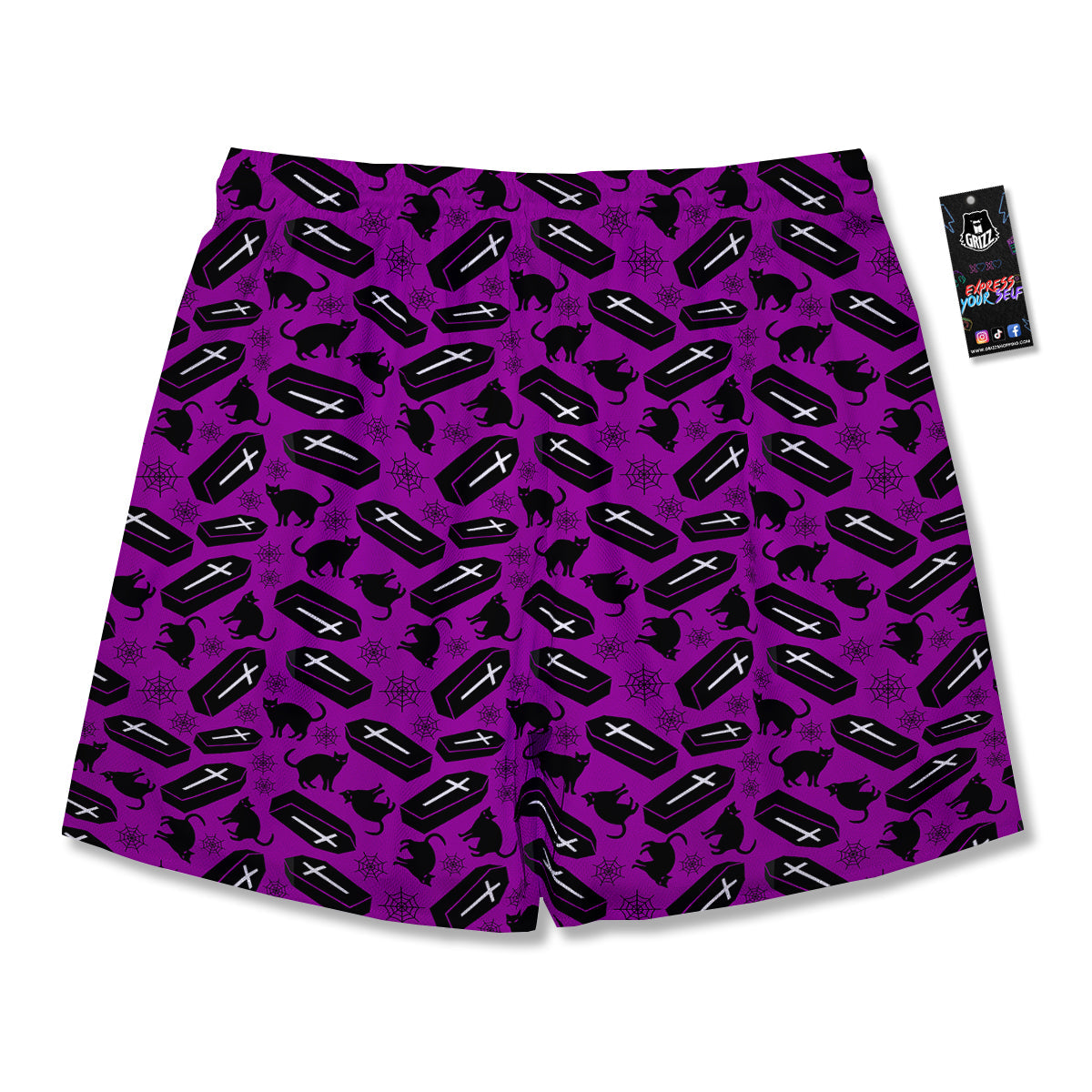 Coffin And Cat Purple Print Pattern Men's Running Shorts-grizzshop
