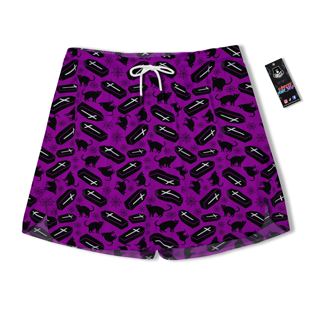 Coffin And Cat Purple Print Pattern Men's Running Shorts-grizzshop