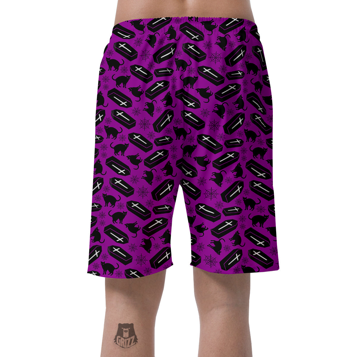 Coffin And Cat Purple Print Pattern Men's Shorts-grizzshop
