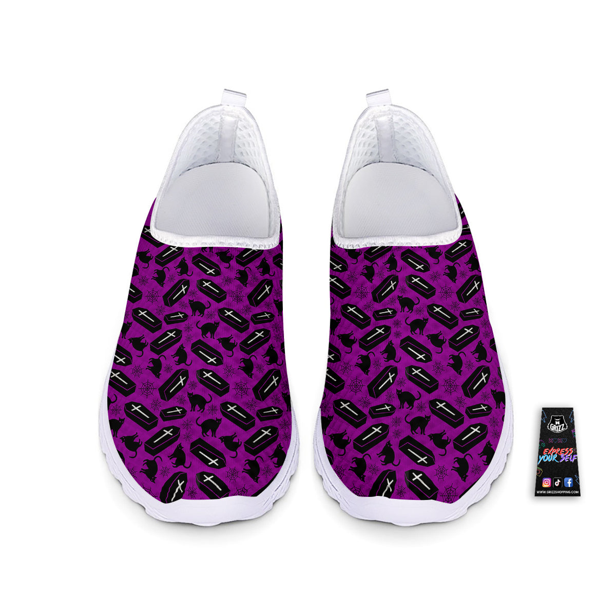 Coffin And Cat Purple Print Pattern Nurse Shoes-grizzshop