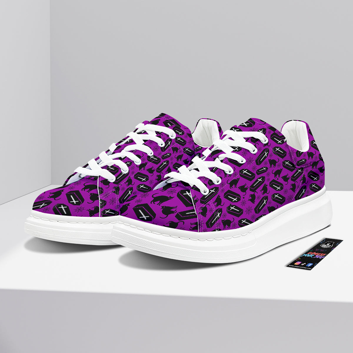 Coffin And Cat Purple Print Pattern Platform Shoes-grizzshop