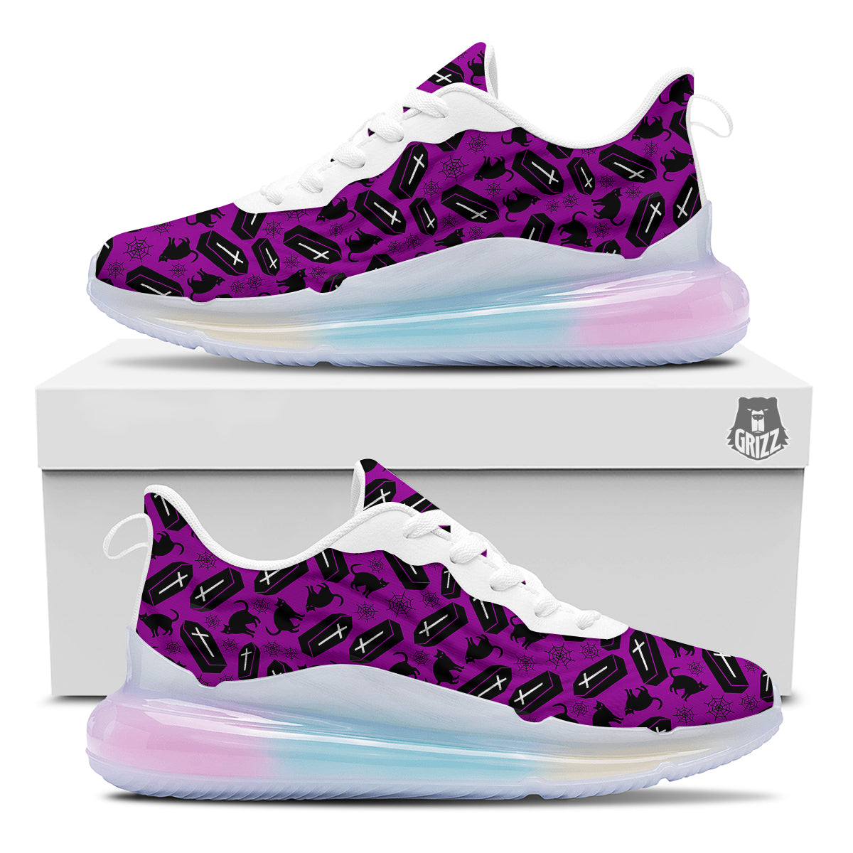 Coffin And Cat Purple Print Pattern Running Sneakers-grizzshop