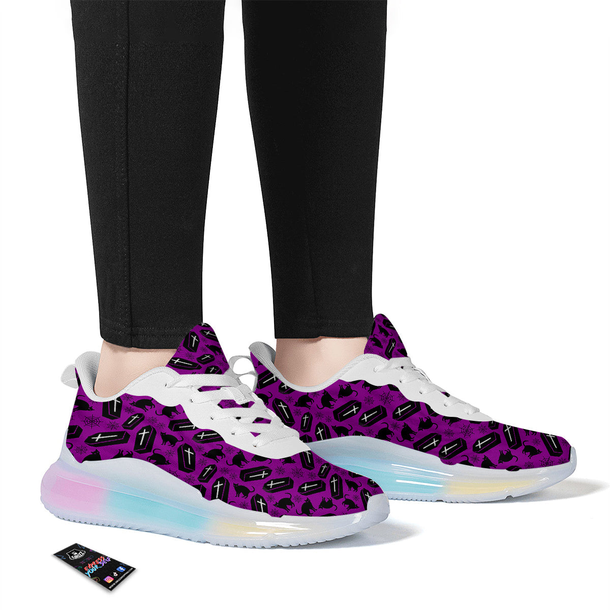 Coffin And Cat Purple Print Pattern Running Sneakers-grizzshop