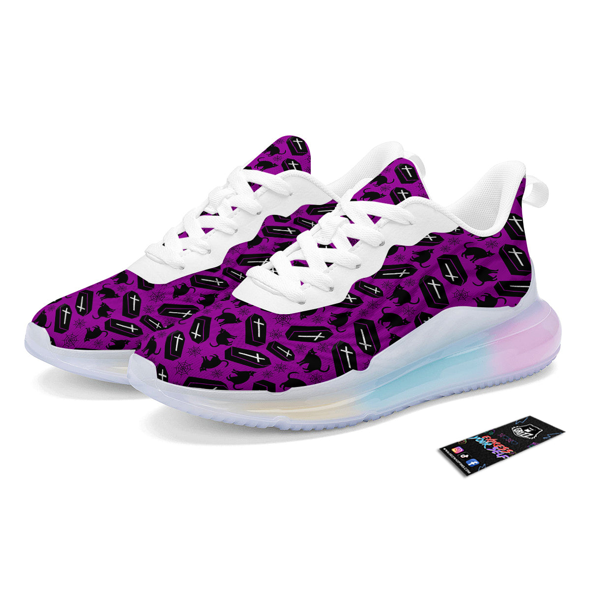 Coffin And Cat Purple Print Pattern Running Sneakers-grizzshop