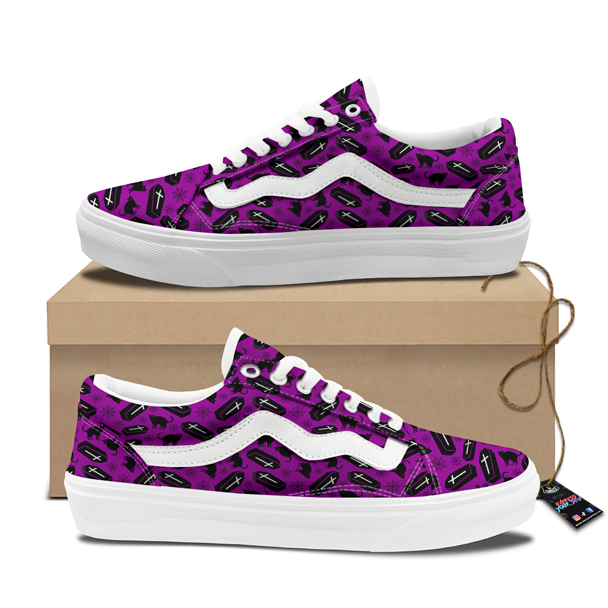Coffin And Cat Purple Print Pattern Skate Shoes-grizzshop