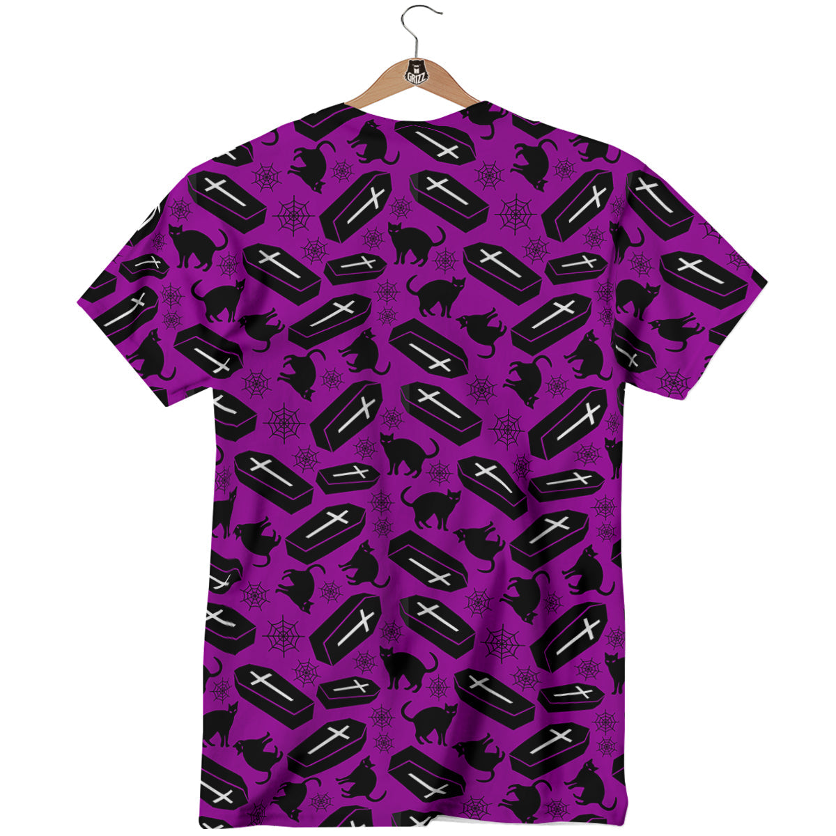 Coffin And Cat Purple Print Pattern T-Shirt-grizzshop