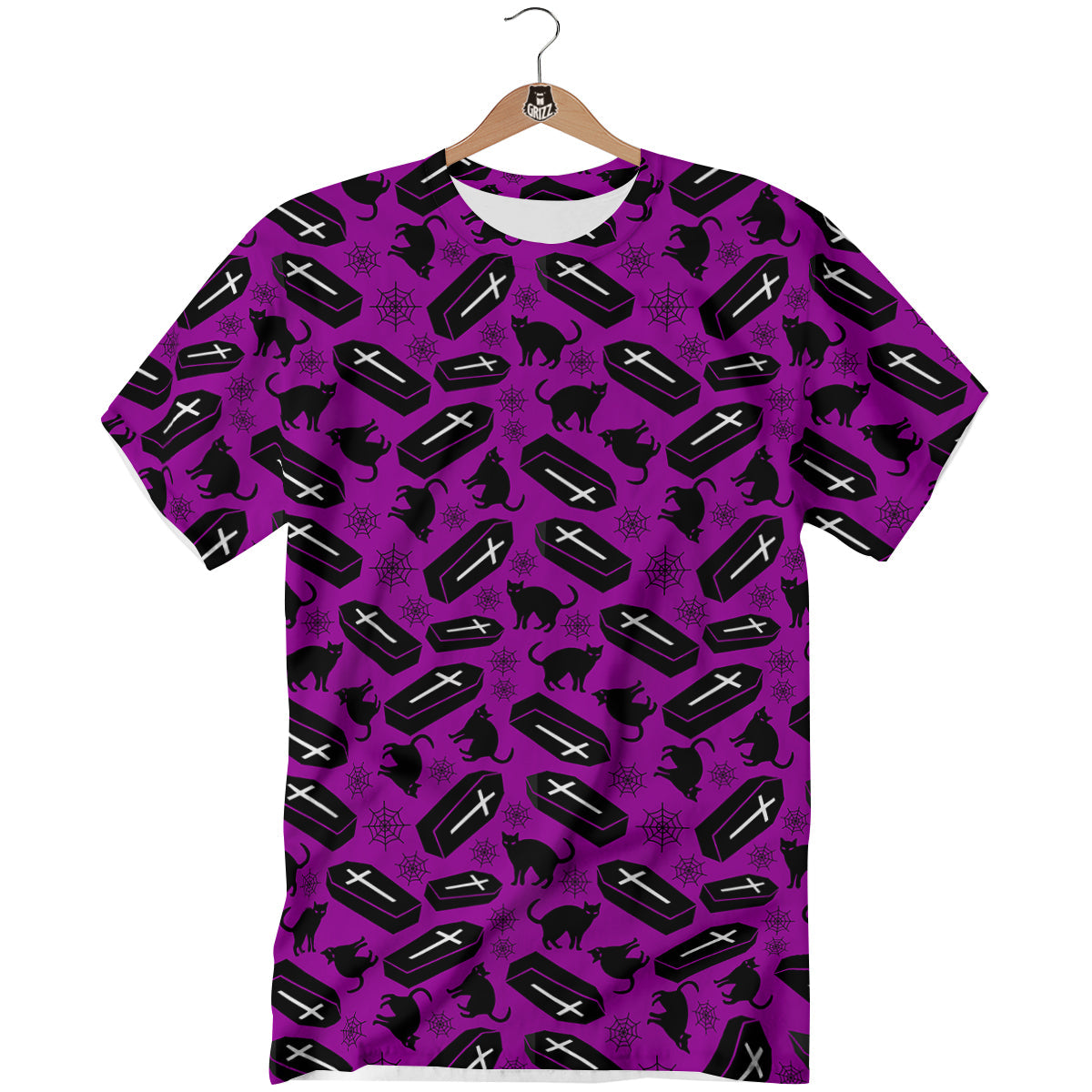 Coffin And Cat Purple Print Pattern T-Shirt-grizzshop