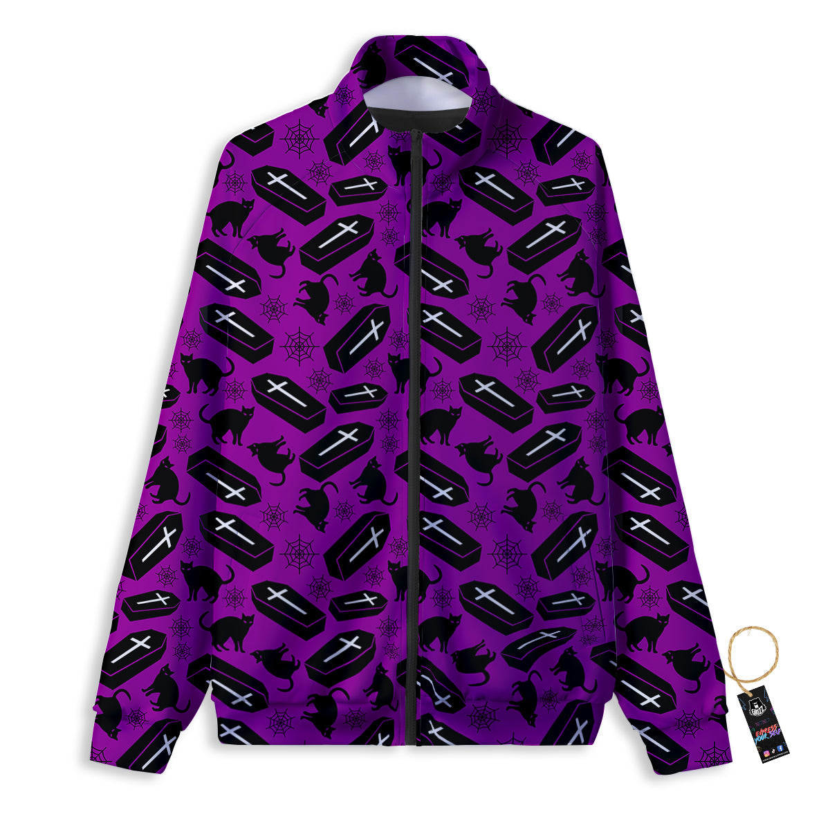 Coffin And Cat Purple Print Pattern Track Jacket-grizzshop
